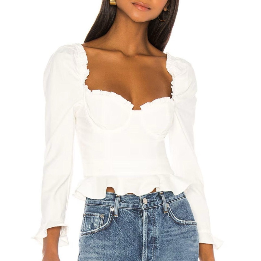 Revolve Majorelle "Corie" White Ruffled Long Sleeve Top in Size XS